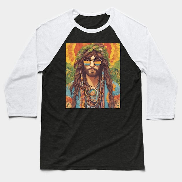 Hippie Man Baseball T-Shirt by Souls.Print